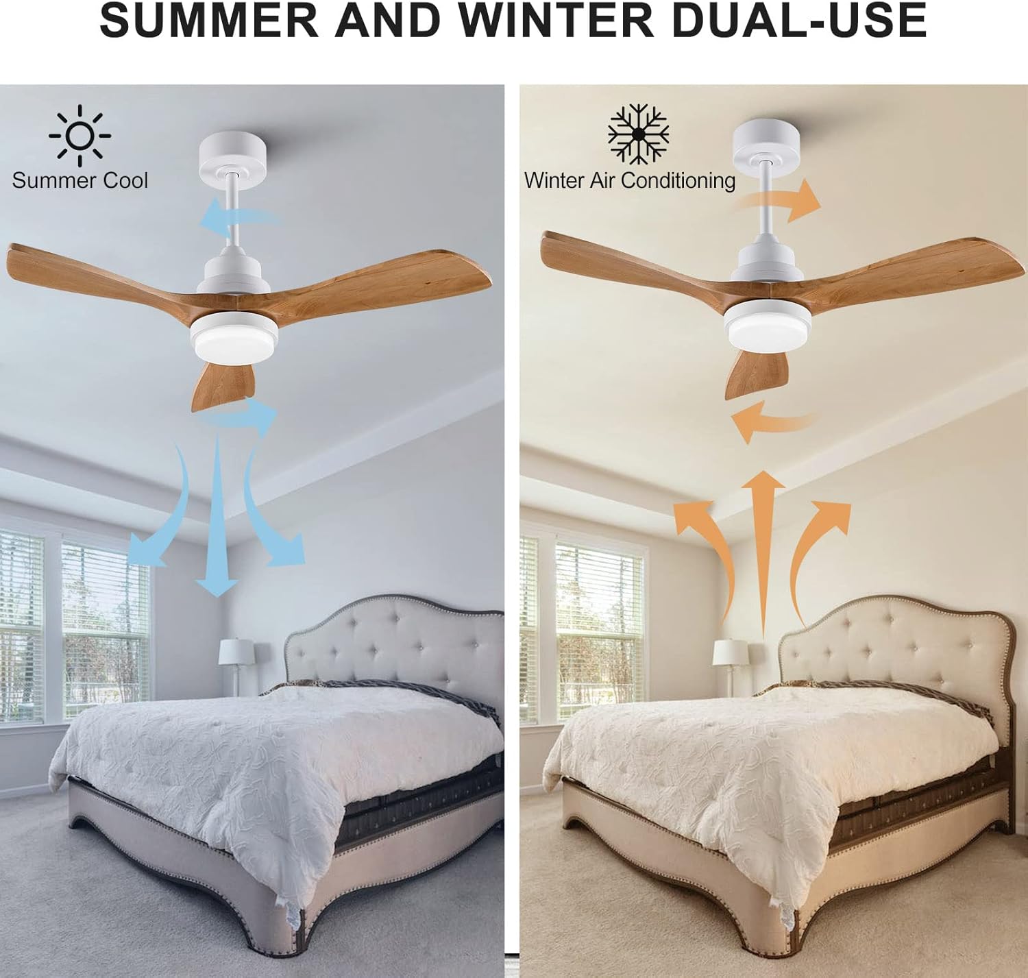 Dimmable 42 Inch Wood Ceiling Fans with Lights and Remote Control - White Outdoor Ceiling Fan with Light 3 Blades Outdoor Ceiling Fans for Patios Bedroom Ceiling Fan with Lights for Living Room Porch