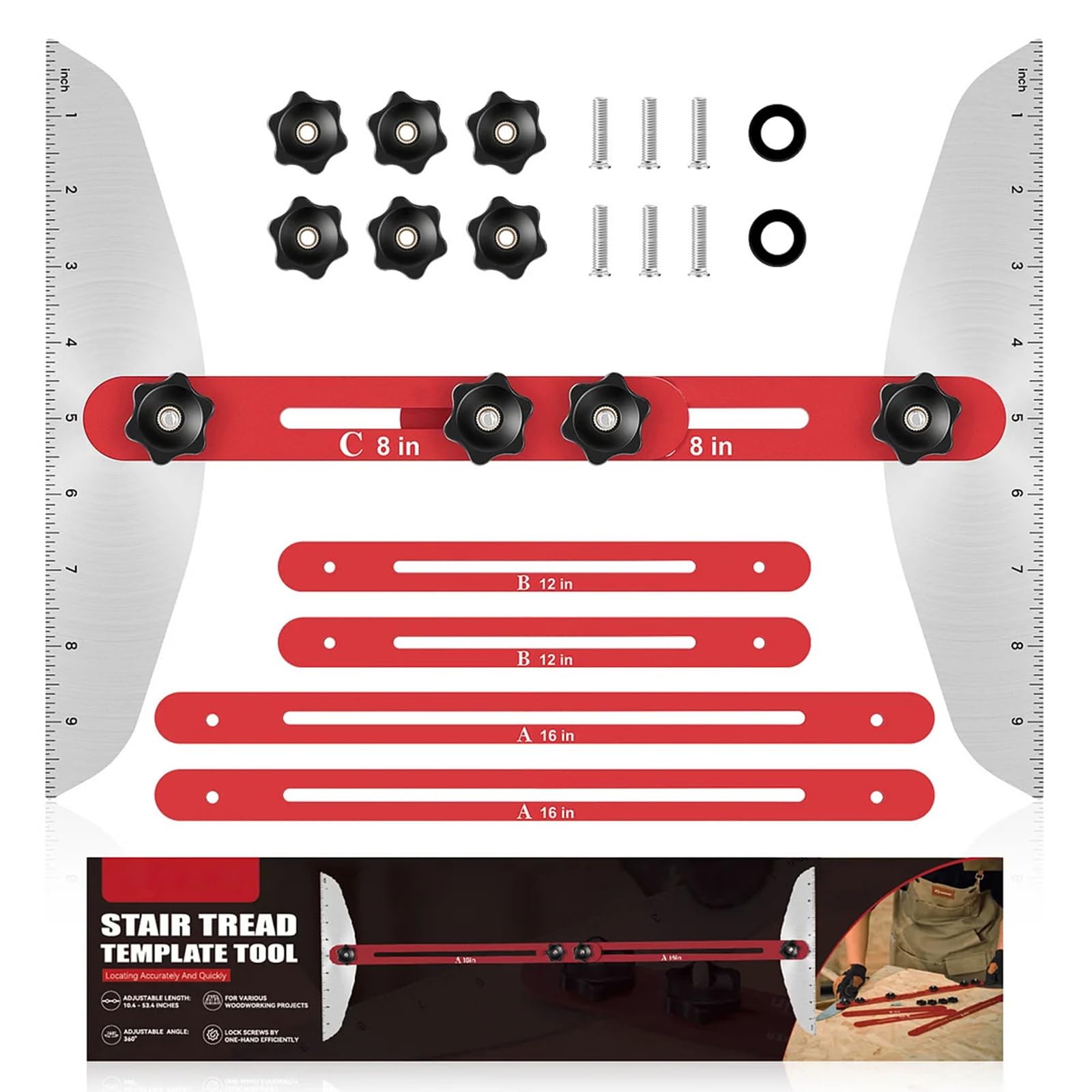 Outil de mesure multifonction en aluminium pour marches d'escalier de 25,4 cm à 134,6 cm