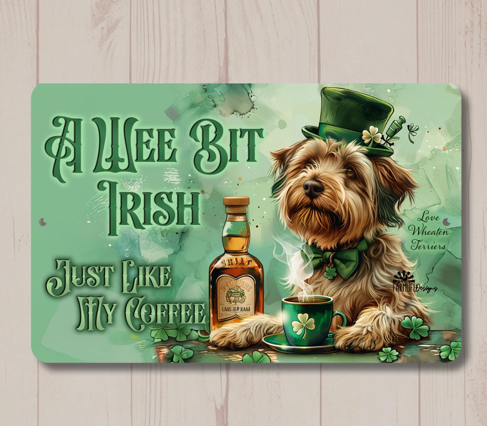 Wheaten Terrier Irish coffee bar sign dog metal tin wall art decor st patrick's home decor