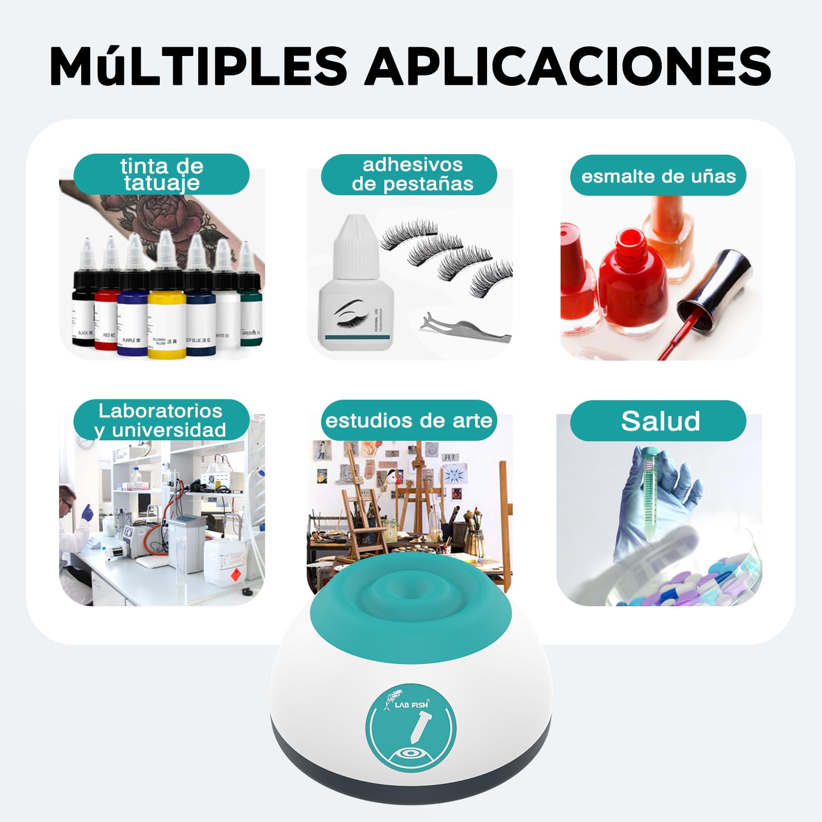 LAB FISH VM200 Mini Vortex - Agitador para Pinturas Modelismo, Esmaltes de Uñas, Tinta de Tatuaje, Adhesivo de Pestañas & Tubos de Ensayo (Máx. 50 ml), Encendido/Apagado por Contacto