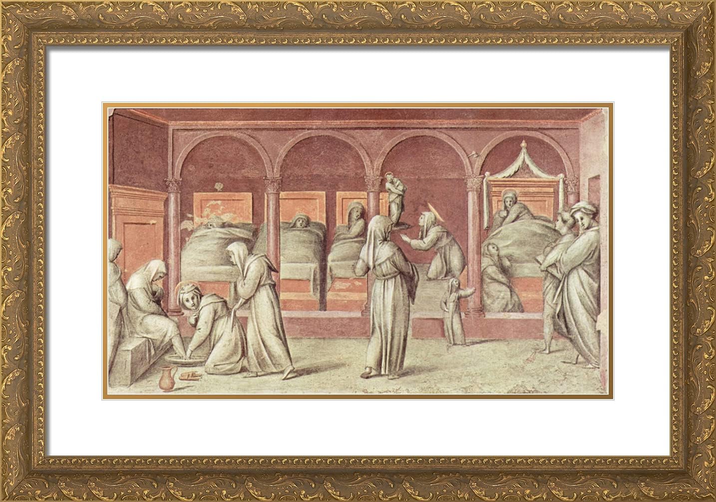 ArtDirect Pontormo, Jacopo 24x17 Gold Ornate Framed Art Print with Double Matting Titled: Episode From Life in the Hospital I