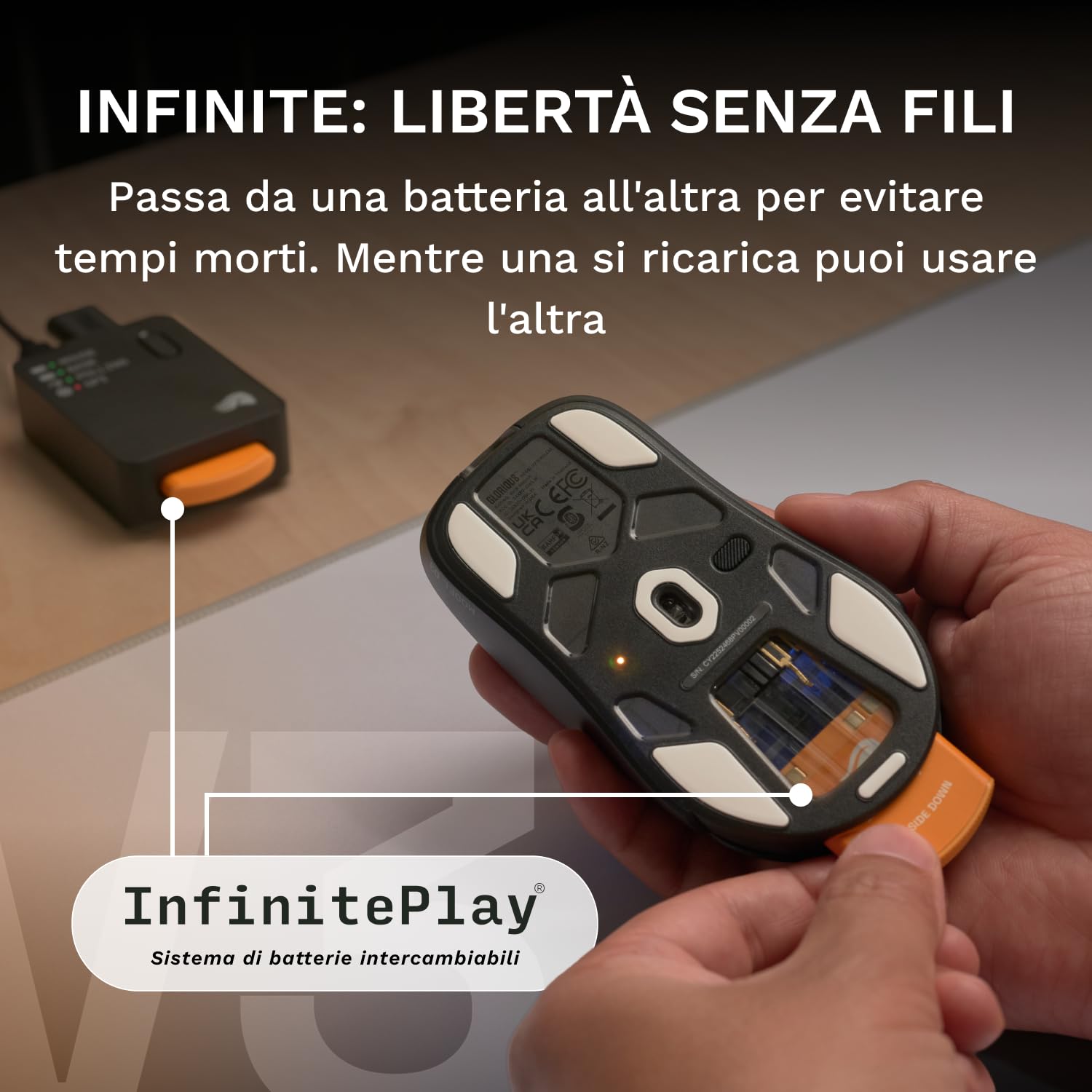 GLORIOUS Gaming - Model O3 Mouse da Gaming Wireless: batterie sostituibili InfinitePlay, Polling da 8k, Switch ottici da 130 Milioni di clic, Ultraleggero (66 g), sensore Ottico 30K DPI, RGB - Nero
