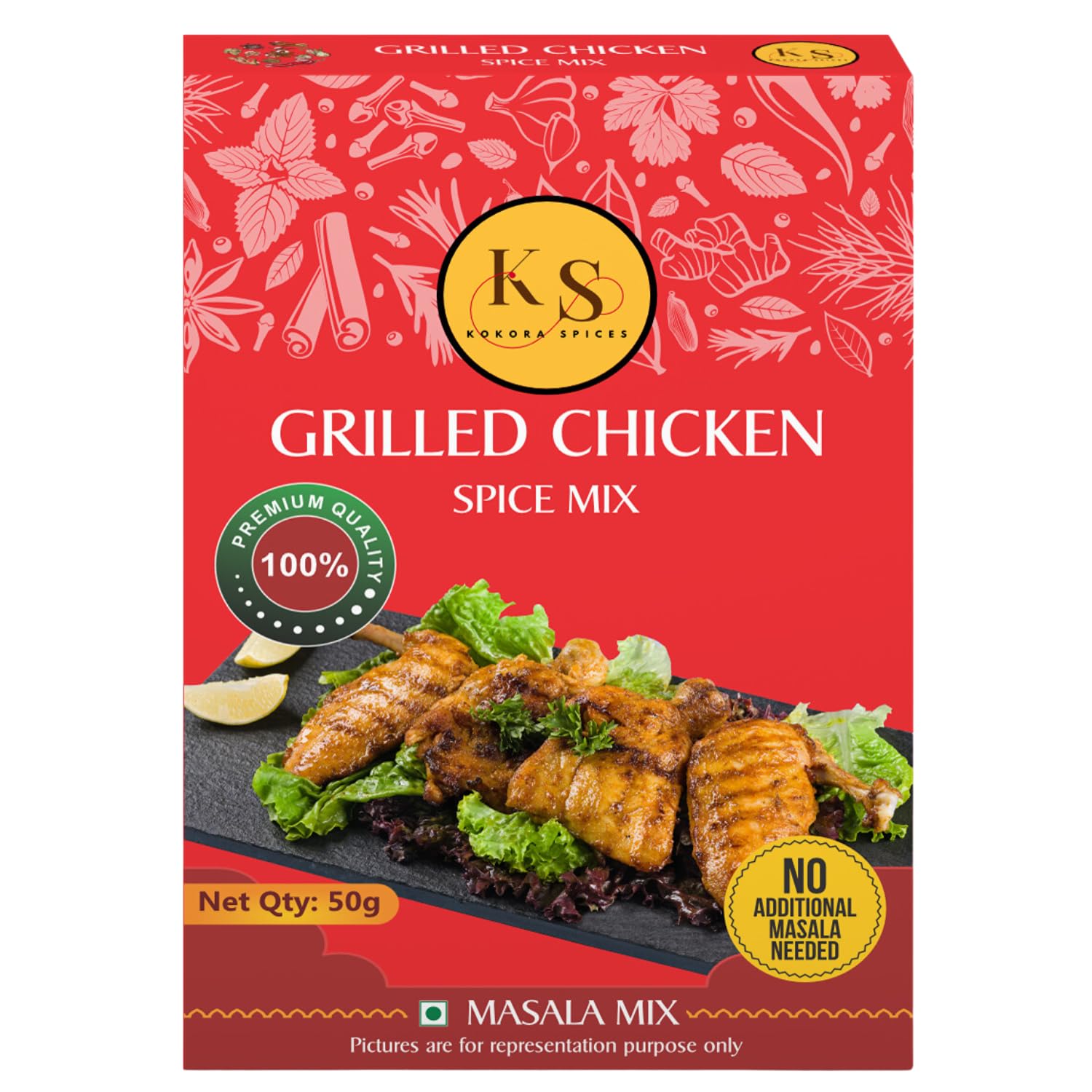 KOKORA SPICES Grilled Chicken Masala 50g, Ready to Cook Spice Mix, Instant Masala_KS_61048
