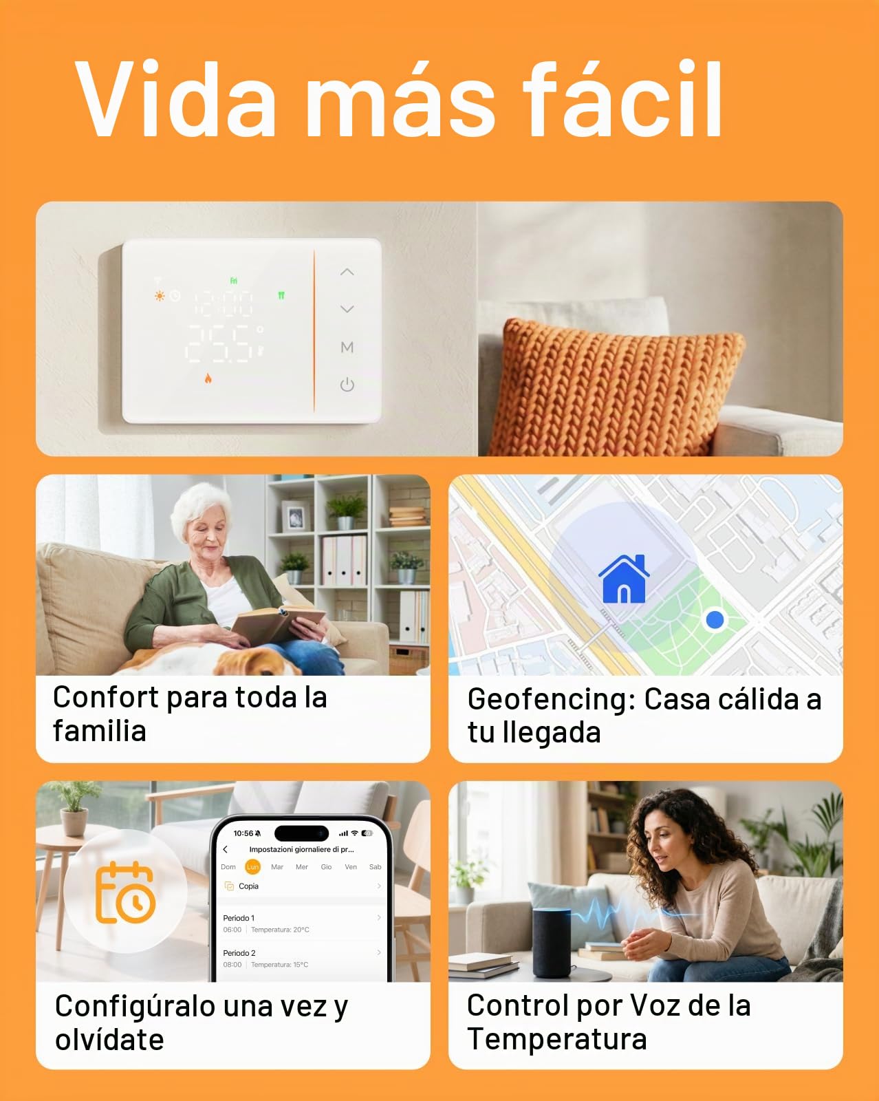 Cronotermostato WiFi a batería para caldera de gas, termostato inteligente caja 502/503, programación 7 días en 6 niveles, contacto NO/NC, Alexa/Google Assistant, App Tuya, 2,4 GHz, blanco