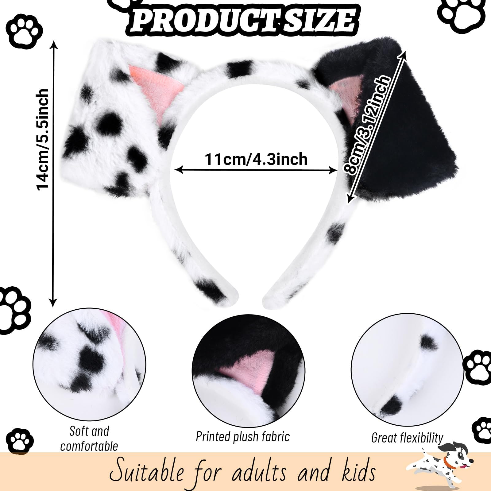 Matiniy Dalmatian Costume Set Include Dog Ear Headband Velvet Choker Tail for Party Dress Up (Style1)