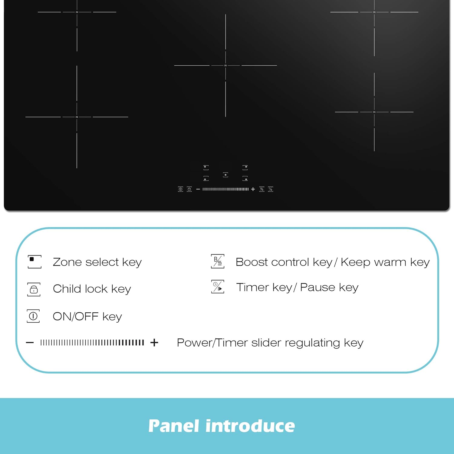 Piano cottura a induzione 5 fuochi, Piano cottura induzione 90 cm con protezione da spegnimento automatico,Timer, Blocco di sicurezza per bambini, Controllo tattile, 9300W 220-240V Piano cottura a induzione 5 fuochi, Piano cottura induzione 90 cm con protezione da spegnimento automatico,Timer, Blocco di sicurezza per bambini, Controllo tattile, 9300W 220-240V