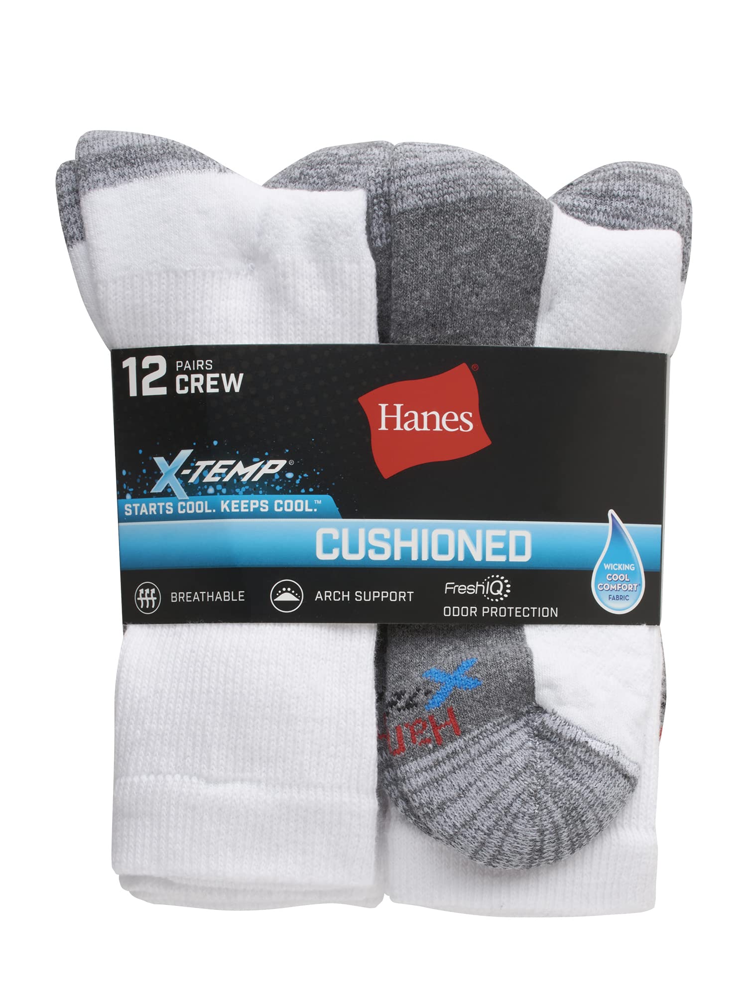 HanesFreshiq X-Temp Active Cool Crew Socks 12-Pack