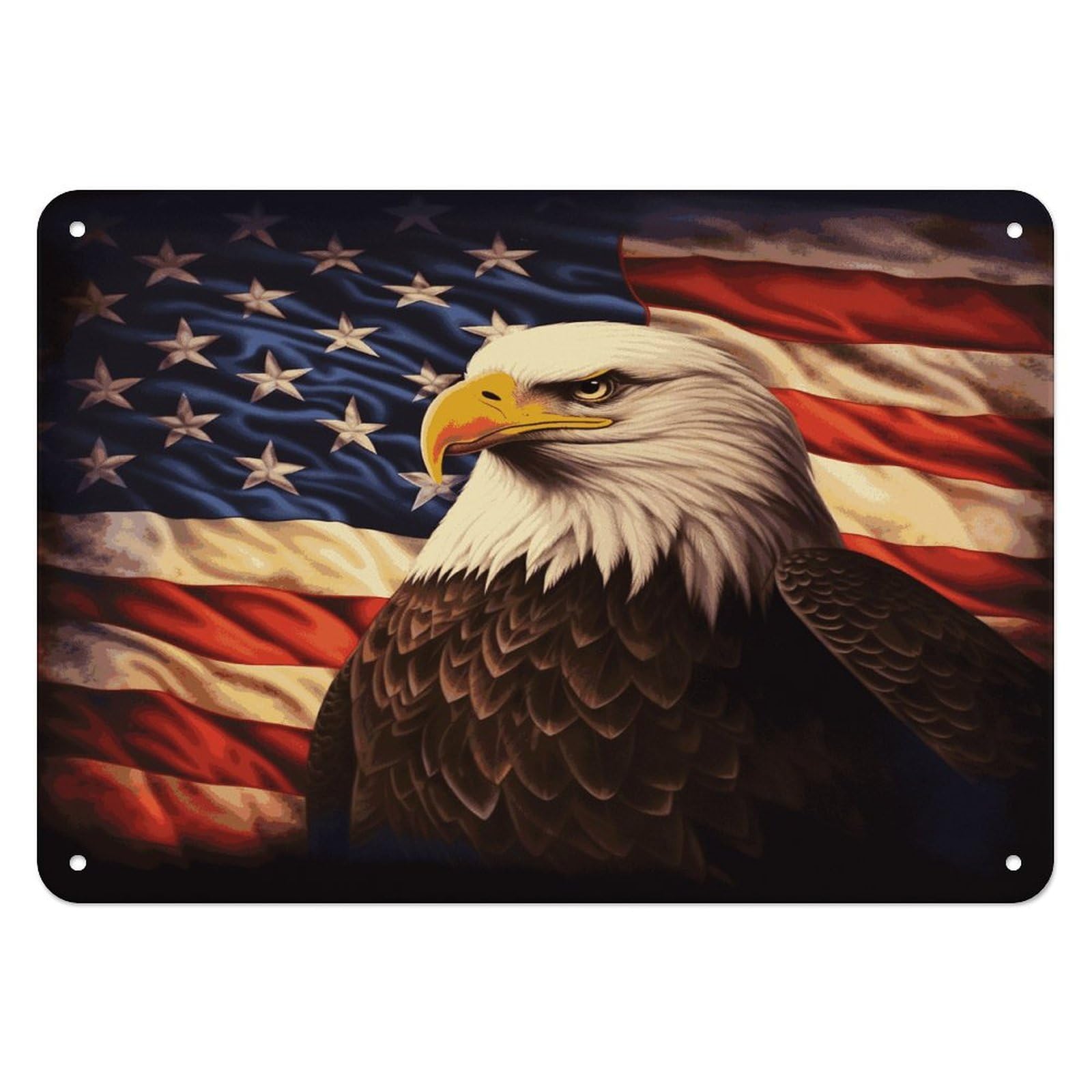 Fodpand Style Flag And Eagle Retro Vintage Metal Tin Sign,Wall Art Decor Garden Plaque Poster For Bedrooms Yard Bars Pubs Patios Porches 7.9X5.5 Inch