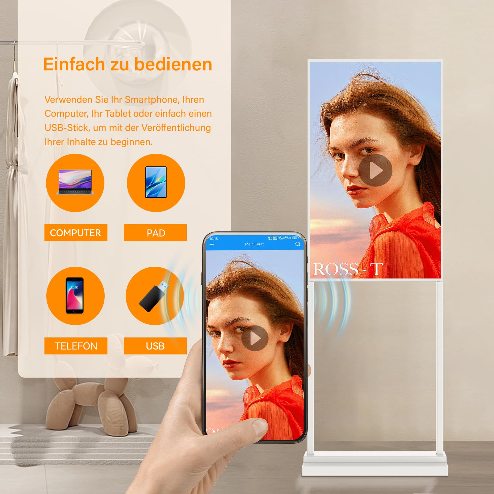 32 Zoll Digital Signage Display, 2K FHD LCD, 700 Nits | Tragbares Werbedisplay für Einzelhandel, Restaurants und Einkaufszentren mit brillanter 4K-Bildqualität und hoher Helligkeit