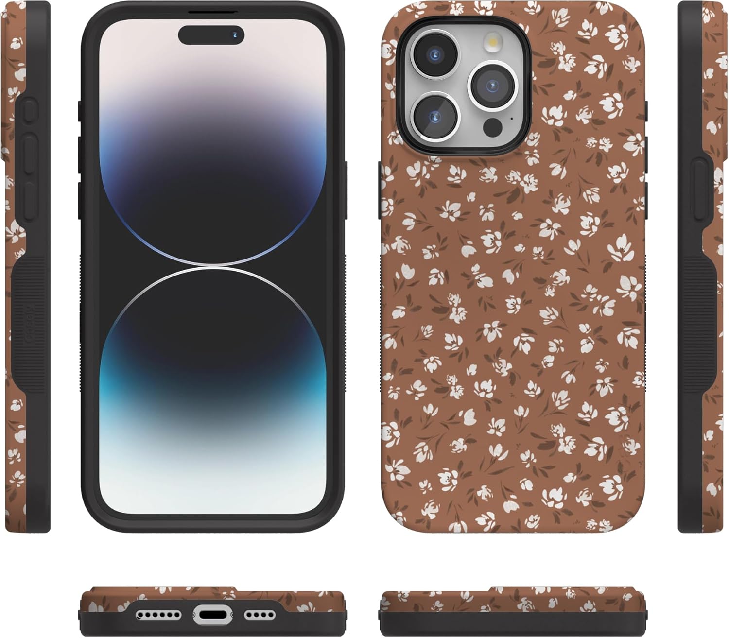 Casely iPhone 15 Pro Case | Mocha Meadow | Tiny Flowers | Bold Protective Design | Compatible with MagSafe