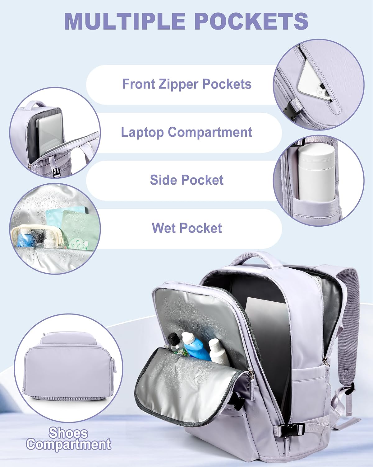 Personal Item Travel Backpack for Women Men Carry On Bag Airlines 18x14x8 image 3