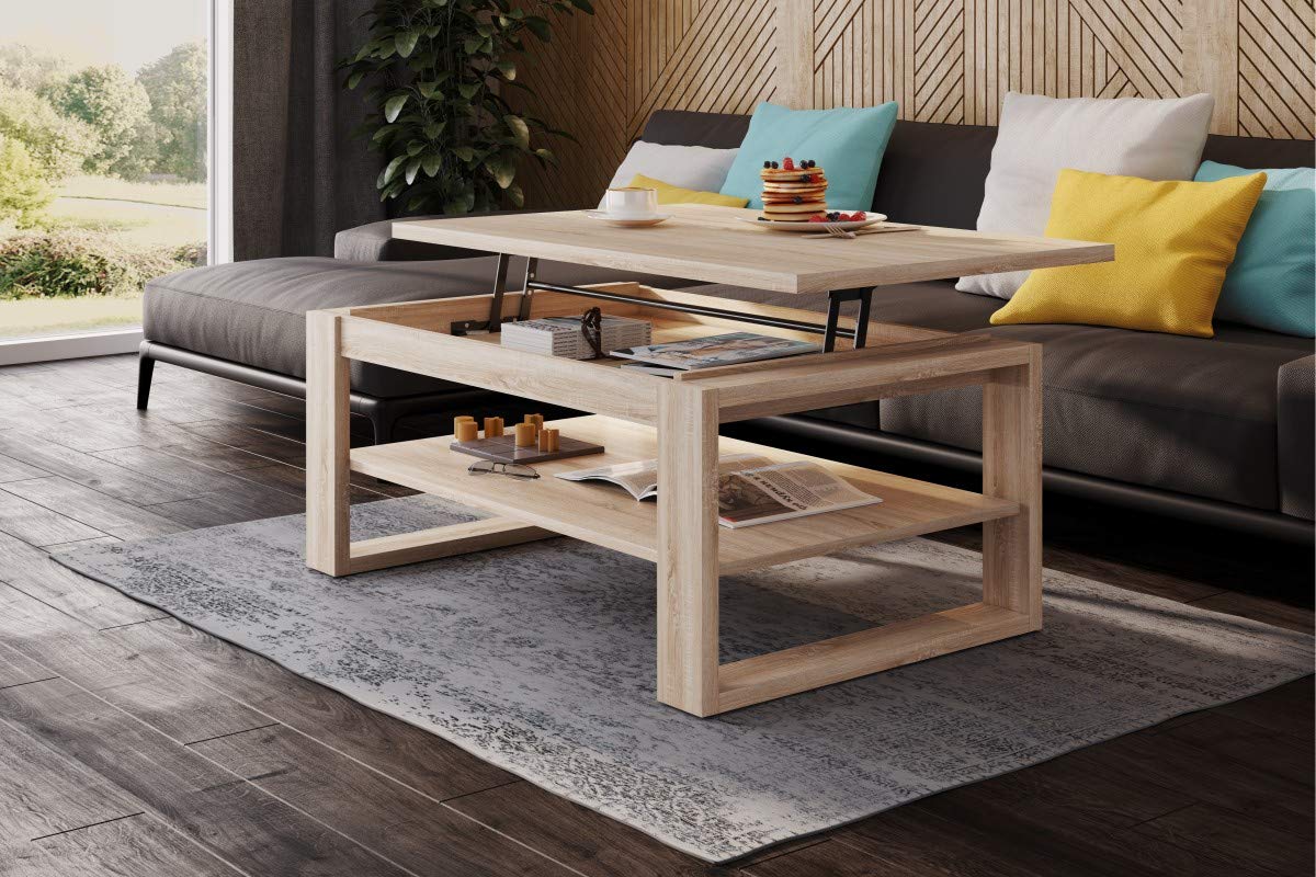 Tavolino Moderno All4All Regolabile In Altezza | Tavolo Basso Da Salotto 110x68 Cm | Multiuso Rovere Artisan E Antracite | Guide Sincrone - 4