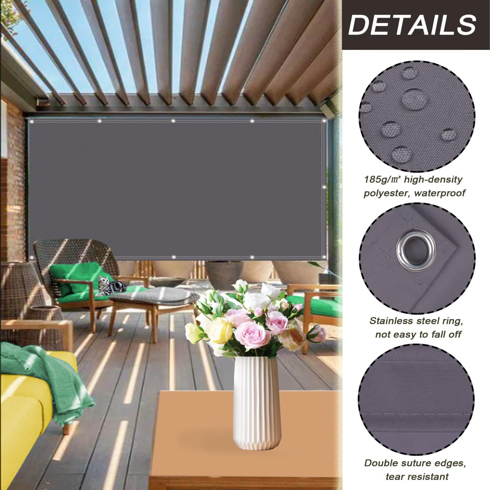 Frangivisto Balcone Protezione Rettangolare,Tenda Parasole Impermeabile Anti-UV Antistrappo, Vela Ombreggiante con Occhielli Facile da Installare Grigio Scuro 0.75x10m