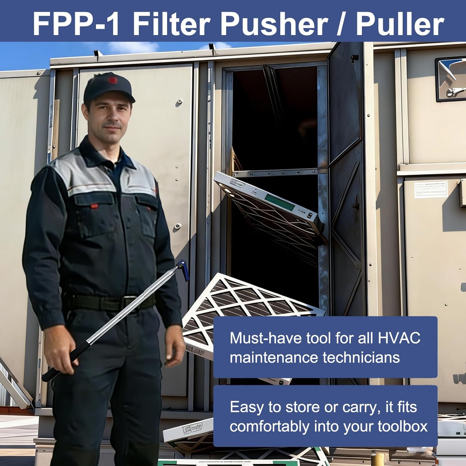 FPP-1 FPP1 Telescopic Filter Puller Pusher Tool with Magnet for HVAC Maintenance, Extends 12 Inches to 7 Feet, Heavy-Duty HVAC Air Filter Tool for Technicians and DIY Homeowners