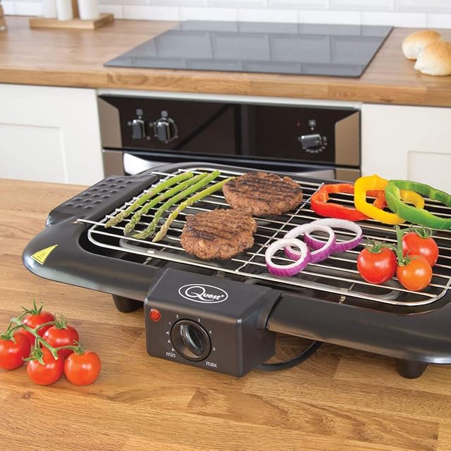 Quest 35910 2000W Indoor Electric BBQ Grill / Adjustable Temperature Gauge / Portable and Easy Clean / Water Filled Drip Tray To Reduce Smoke & Odours / Great for Breakfast, Lunch Or Dinner