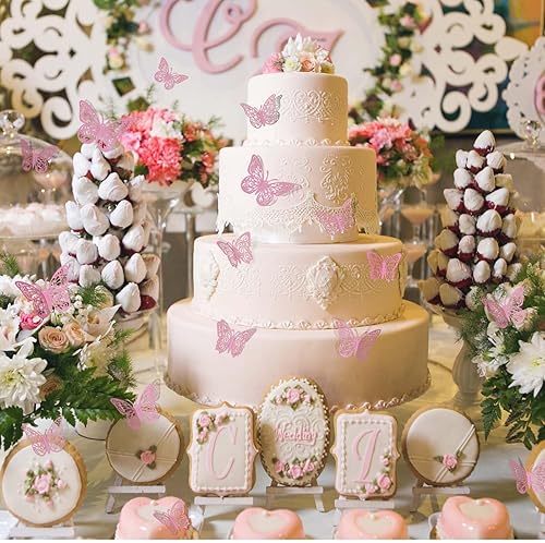 Miniatura 3 de Crosize 72 piezas de decoración de pared de mariposa 3D rosa, 3 tamaños, decoraciones de mariposa, decoración de pasteles, calcomanías de mariposa