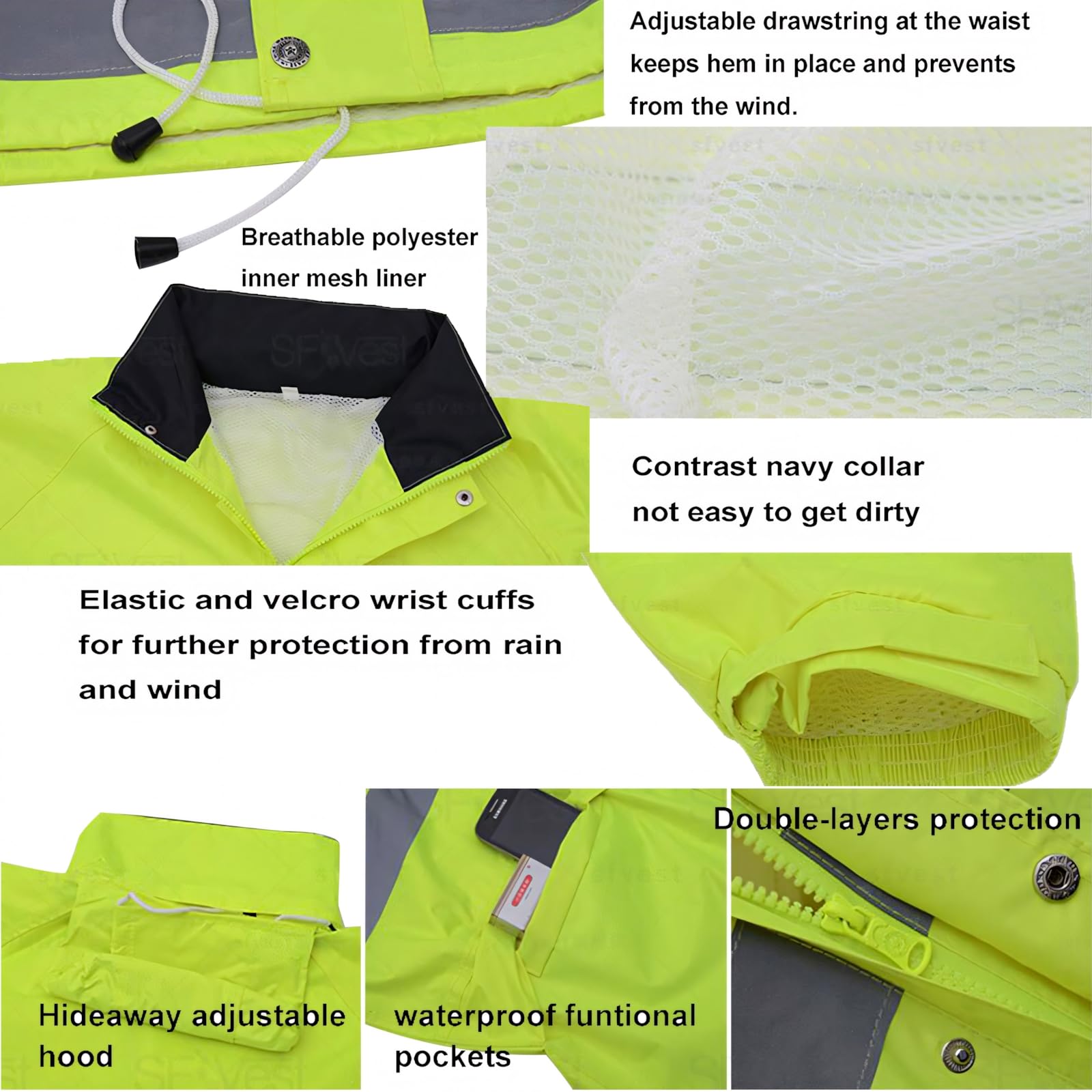 TopTie Combinaison de sécurité réfléchissante haute visibilité imperméable ANSI avec pantalon, Orange, M