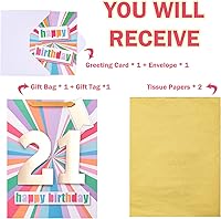 Vista 3 de WRAPAHOLIC Bolsa de regalo de cumpleaños grande de 13 pulgadas con tarjeta y papel de seda - 21 cumpleaños