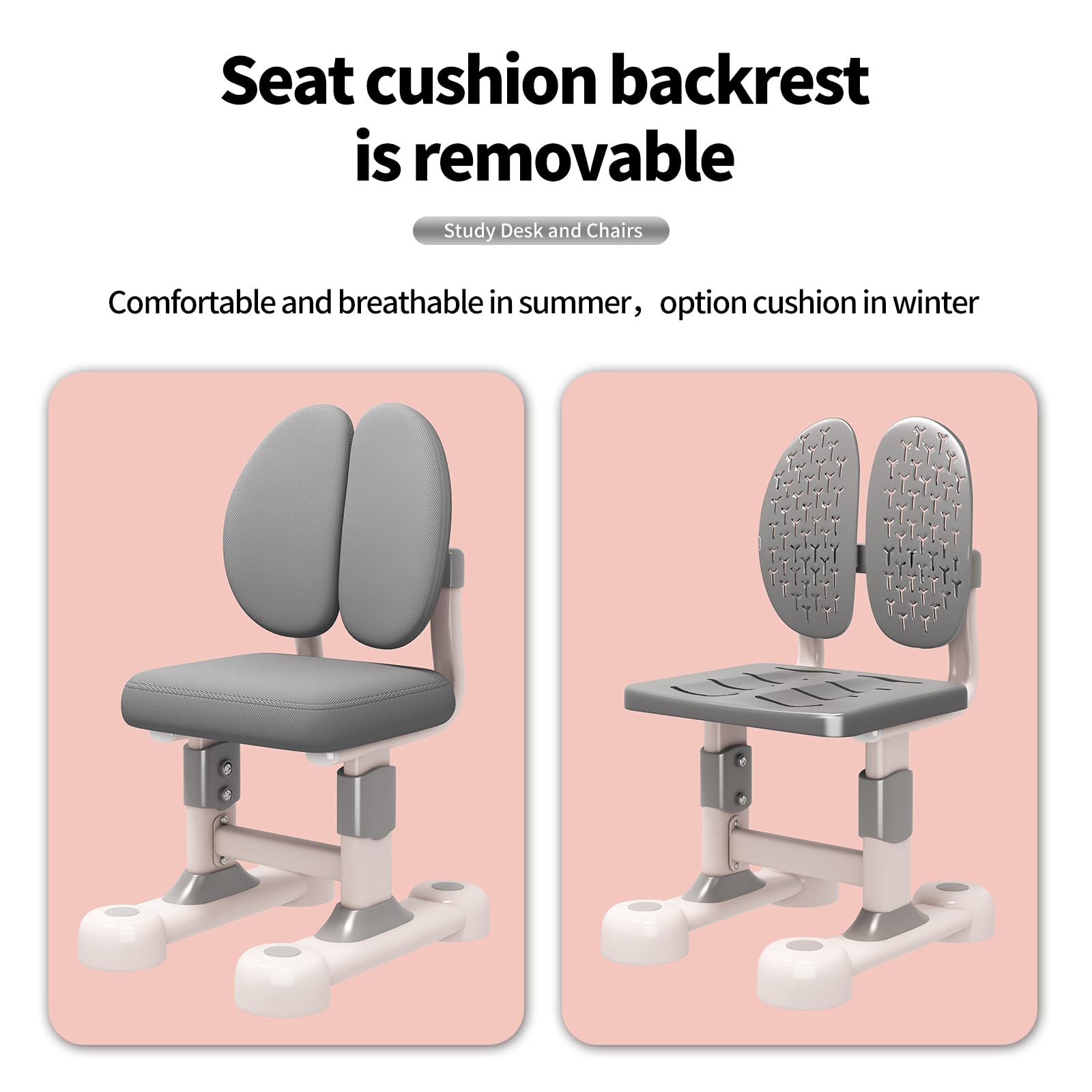 Kids Desk and Chair Set, Height Adjustable Study Desk for Kids Ages 3–12, Easy-Turn Crank Ergonomic Desk with 50° Tiltable Desktop, Storage Drawer & Bookshelf (015-Grey)