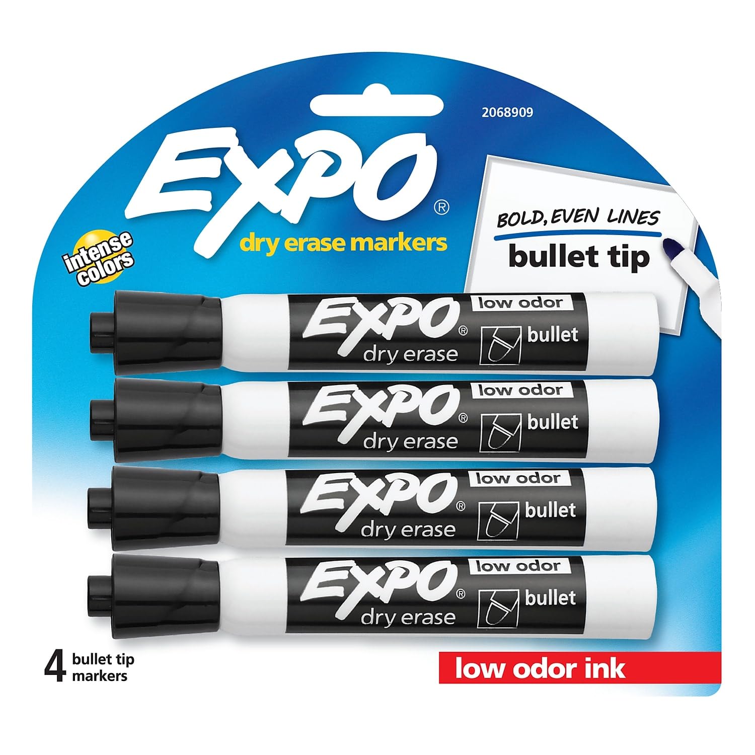 EXPO Low-Odor Dry-Erase Markers Bullet Tip Black White Barrel Black Ink Pack Of 4 Markers
