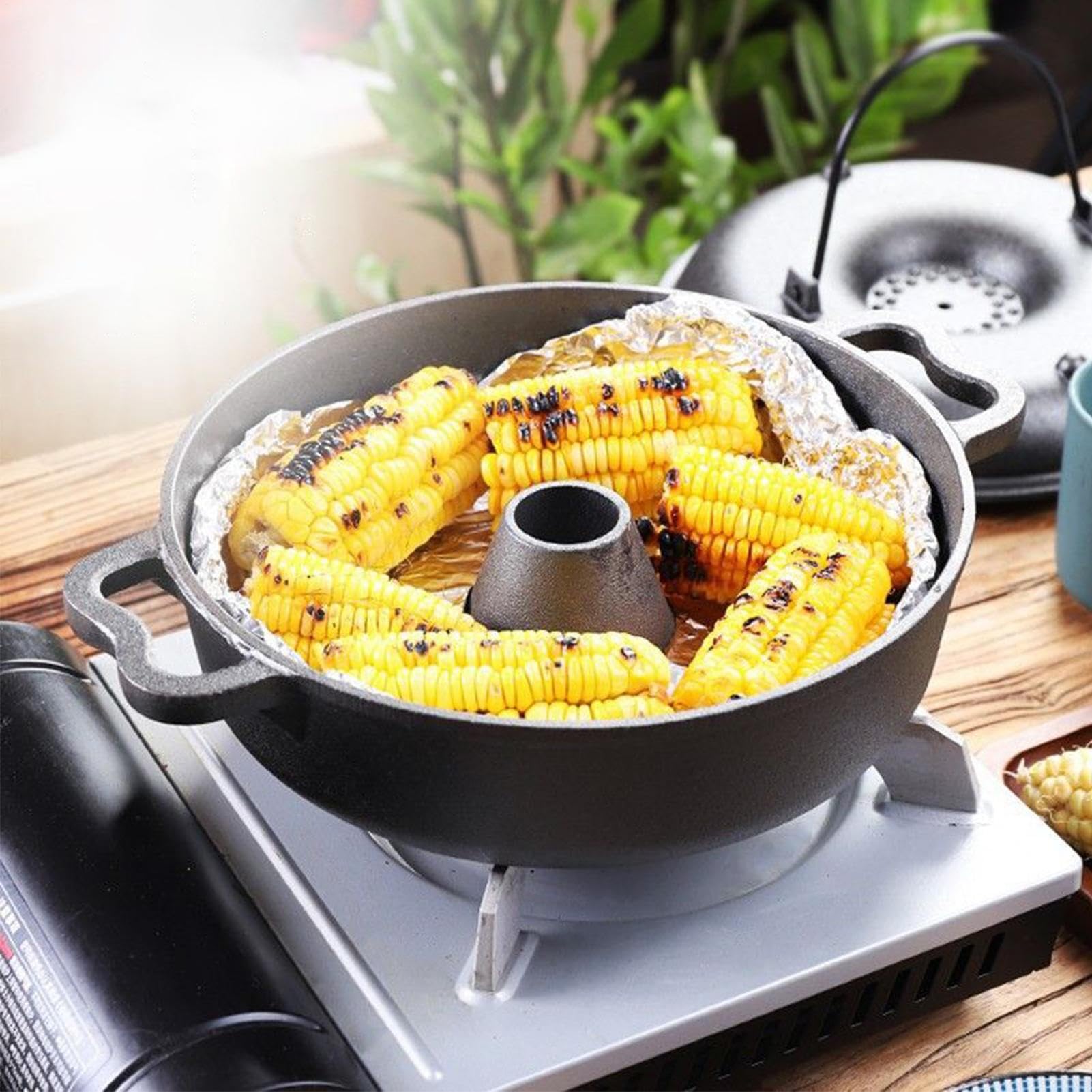 Bratpfannen Aus Gusseisen Süßkartoffel Röster mit Clip und Handschuhen | Kochtopf Für Das Kochen Auf Dem Herd Grillen Backen In Der Heimischen Küche Mit Süßkartoffel Und Mais Beim