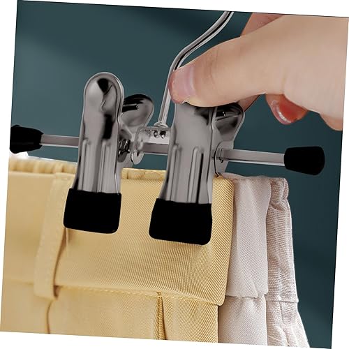 Miniatura 5 de BUGUUYO 6 perchas de acero inoxidable para pantalones para colgar pantalones perchas de secado para pantalones perchas con clips de un solo clip