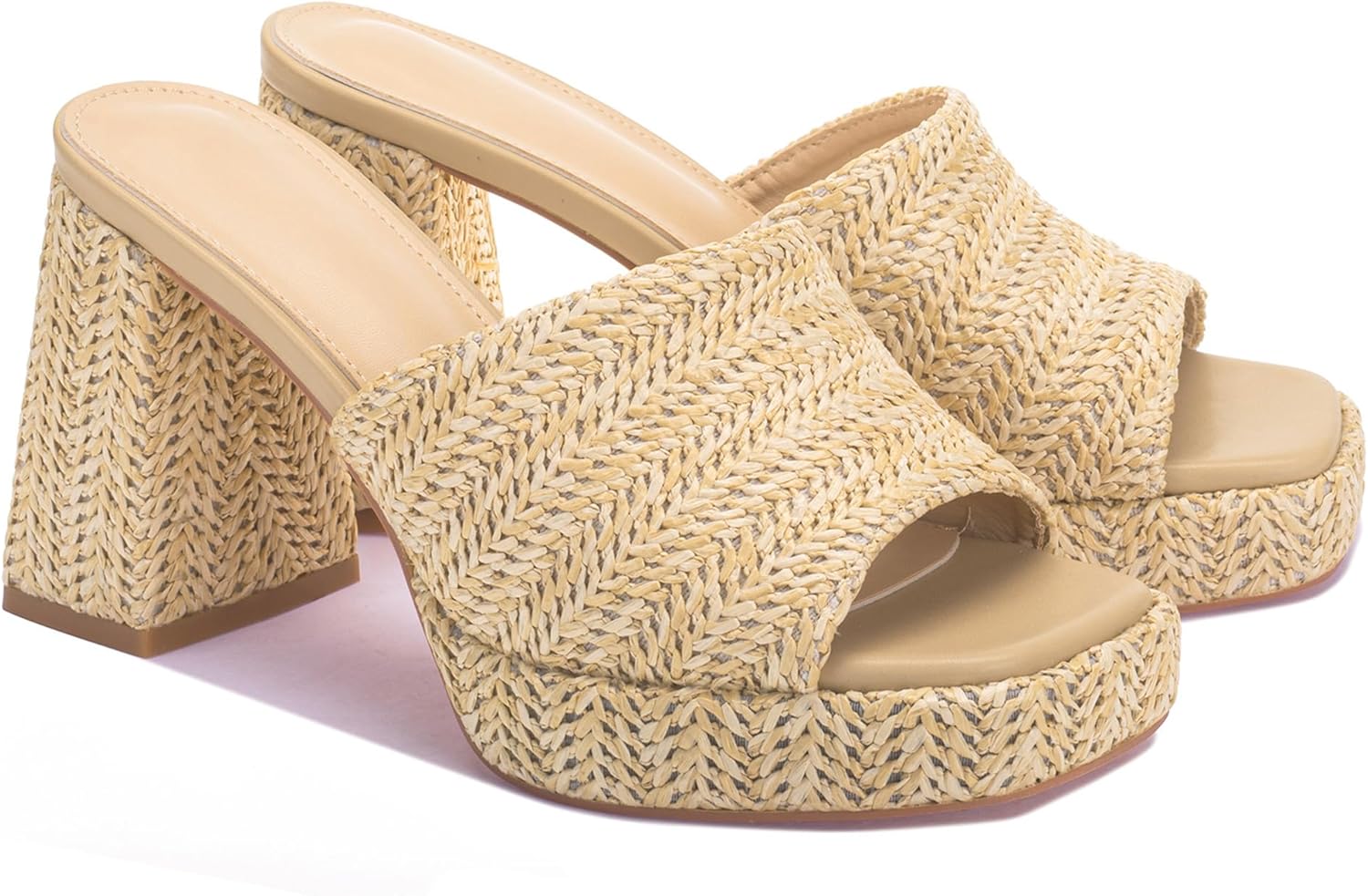 Heeled Sandals for Women Raffia Platform Heels Espadrilles Beach Summer Shoes Chunky Block Heel Slip On Open Toe - Image 4