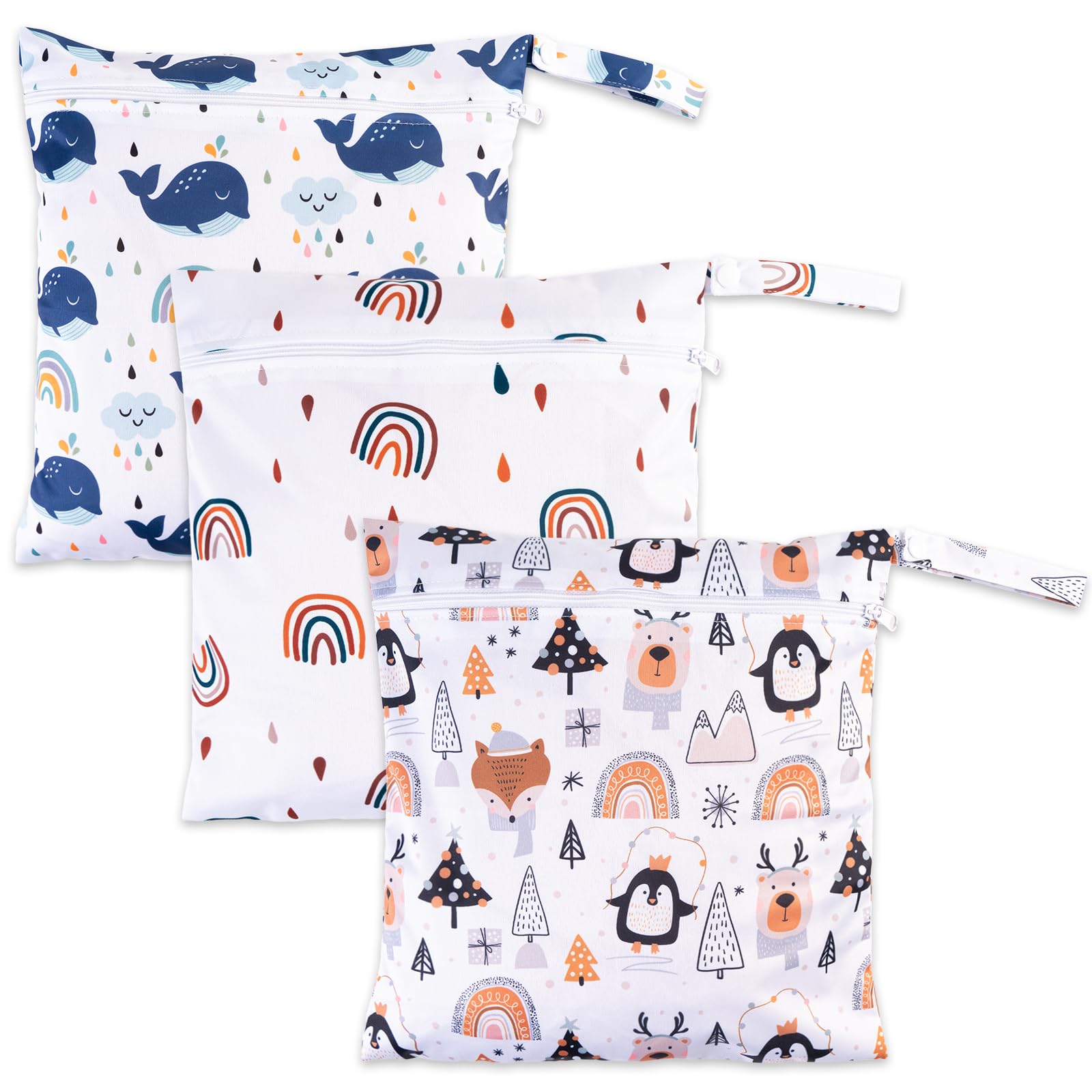 RUACDIQ 3 Stück Wetbag Kindergarten, Nasstasche Windeltaschen, Schwimmsachen Nassbeutel, Nasse und Trocken Wickeltasche Beutel mit Reißverschluss für Reisen Strand Pool