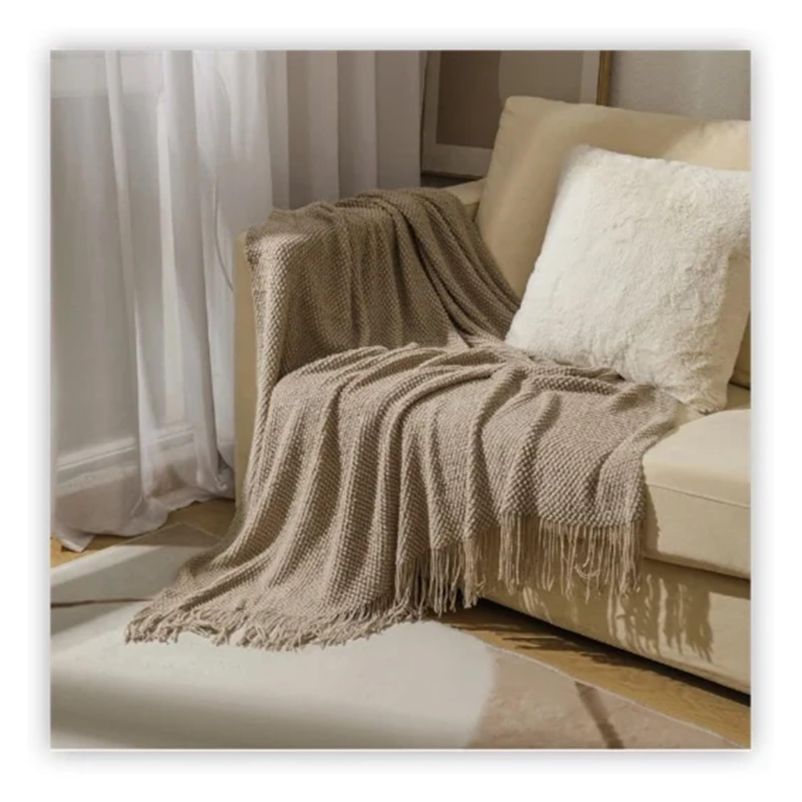 GCYEIDMA Throw Blanket Corn Grain Embossed Knitted Blanket Home Decorative Thickened Winter Warm Tassels Throw Bedspread 130x240cm(Color6)