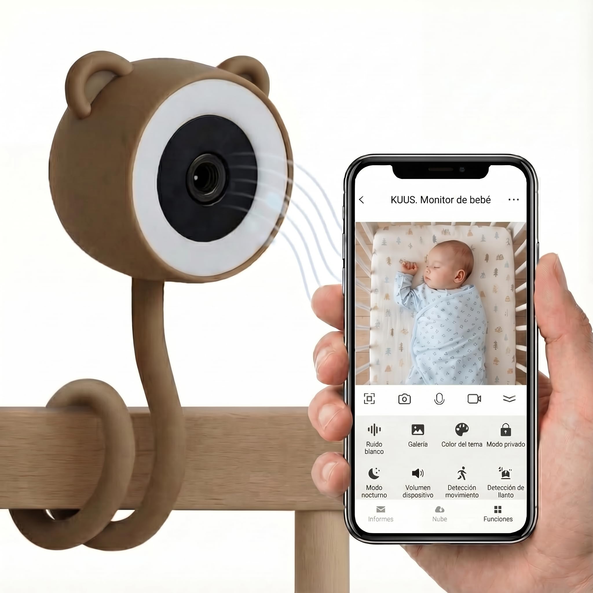KUUS. BM1 Vigilabebés Cámara Bebé 2K WiFi App, Cámara Vigilancia Bebe Detección Llanto Ruido Blanco, Cámara Interior WiFi, Audio Bidireccional, Visión Nocturna, SD 32 GB Class U1
