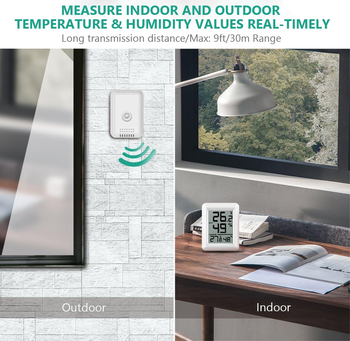 ORIA Termometro Igrometro Digitale Interno Esterno, Misuratore di Umidità e Temperatura Wireless, Termoigrometro Professionale con Sensore, 100m Range, 60S Auto Refresh per Casa, Ufficio, Serra