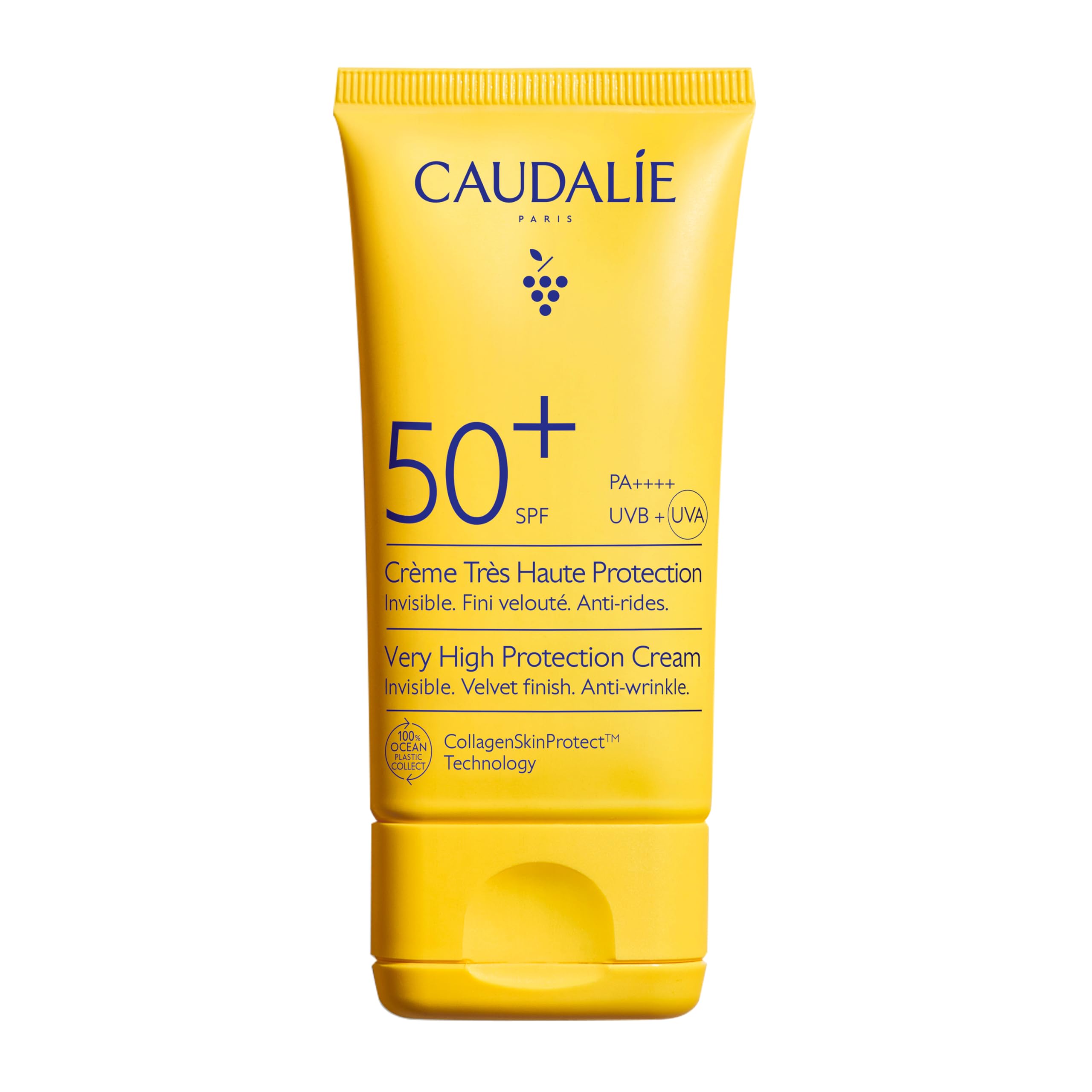Caudalie Crema ad Altissima Protezione SPF50+ – CollagenSkinProtect™, Filtri Solari Organici, Azione Anti-rughe, Resistente all'Acqua, Pelli Sensibili, Vegano, PA++++, 50 mL