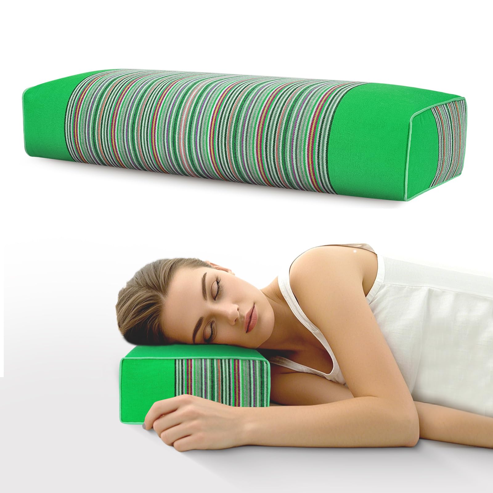 Buckwheat pillow,Buckwheat Neck Pillow with Zipper,Natural Buckwheat Sleeping Pillow,Pillow with Washable Cotton Cover,Buckwheat Husk Neck Support Pillow Relieves Neck and Shoulder Pain(Green)