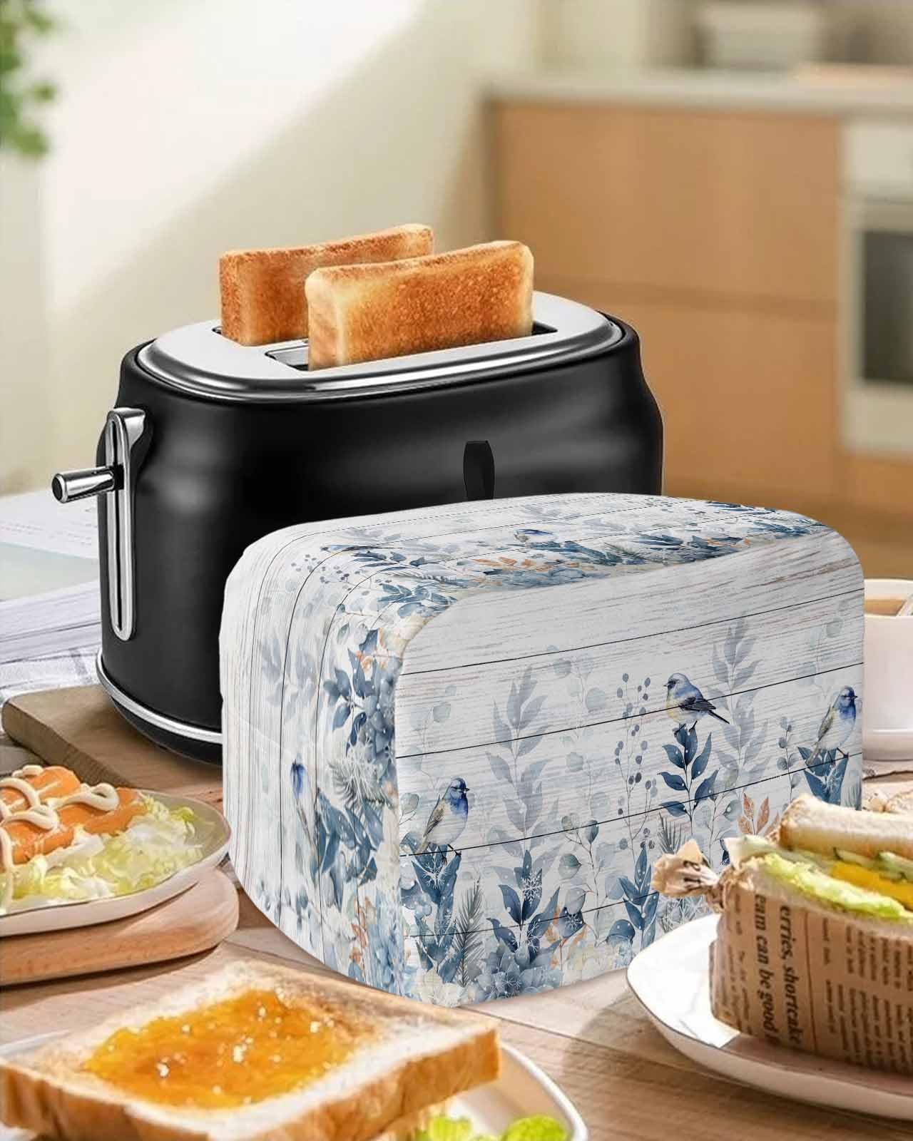 Christmas Toaster Cover 2 Slice Blue Eucalyptus Leaves Toaster Oven Cover with Pockets Robin Bird Floral Wood Grain Bakeware Protector Small Kitchen Appliance Dust Covers and Fingerprint Protection