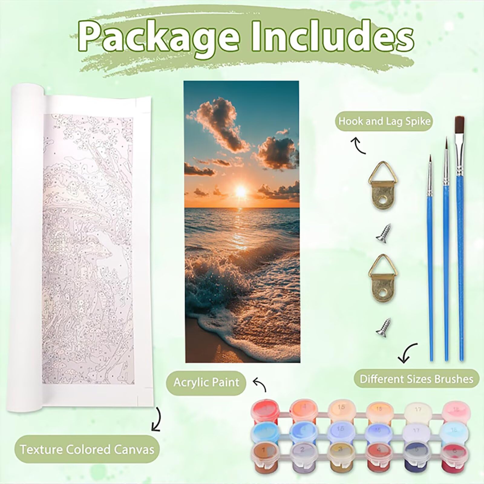 Malen Nach Zahlen 50x150cm Leinwand Sonnenuntergang Malen Nach Zahlen Erwachsene mit Ohne Rahmen, DIY Kreativ Set für Erwachsene mit Pinseln und Acrylfarbe, Deko Meerwasser Landschaft Geschenk, P0M242