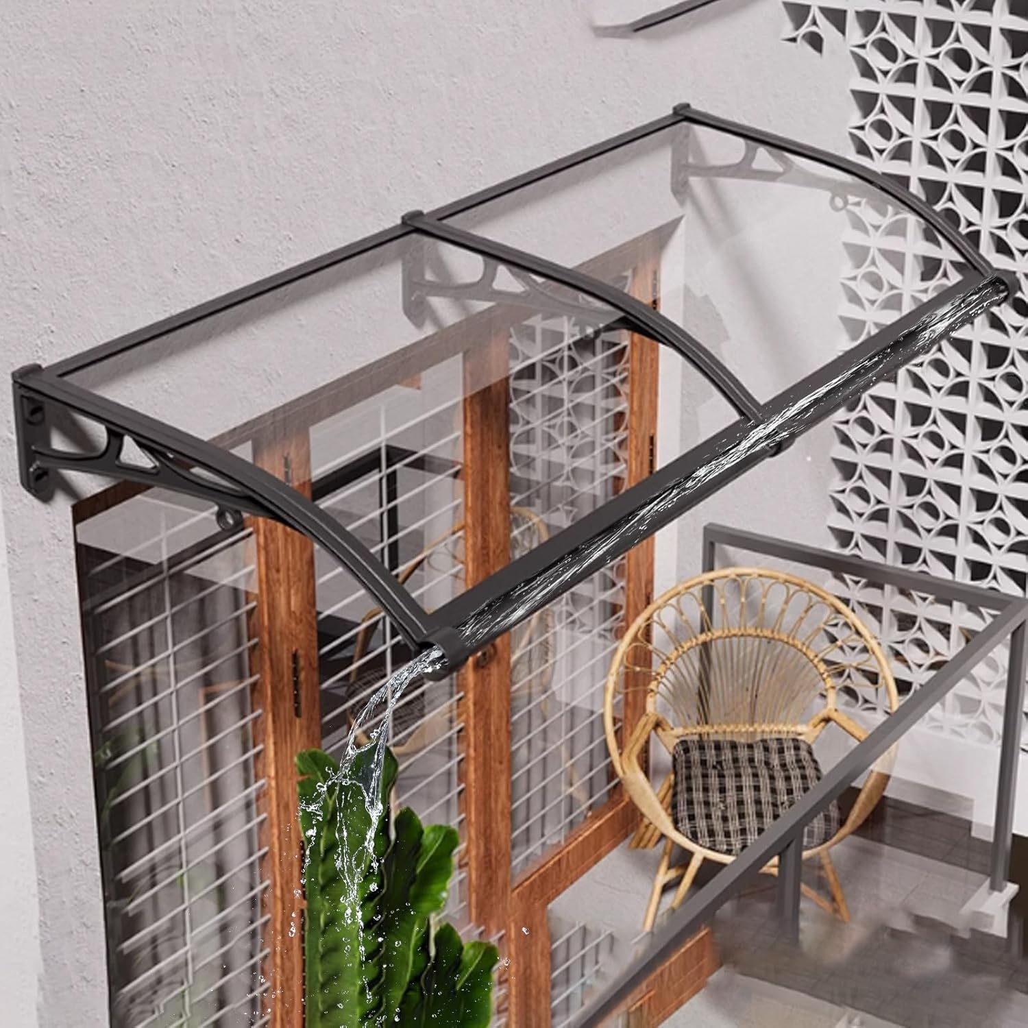 Auvent de porte 100x100 cm en alliage d'aluminium pour abri extérieur