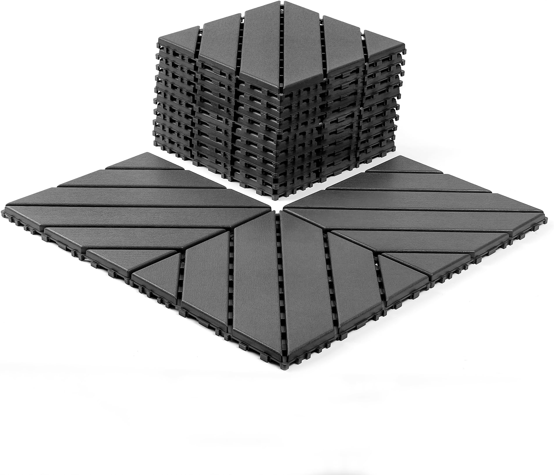 Plastic Interlocking Deck Tiles, 44 Pack, 30.5 cm x 30.5 cm Patio Tiles waterproof plastic outdoor flooring covering all weather for a walkway, front porch, poolside balcony, and backyard, Dark Grey