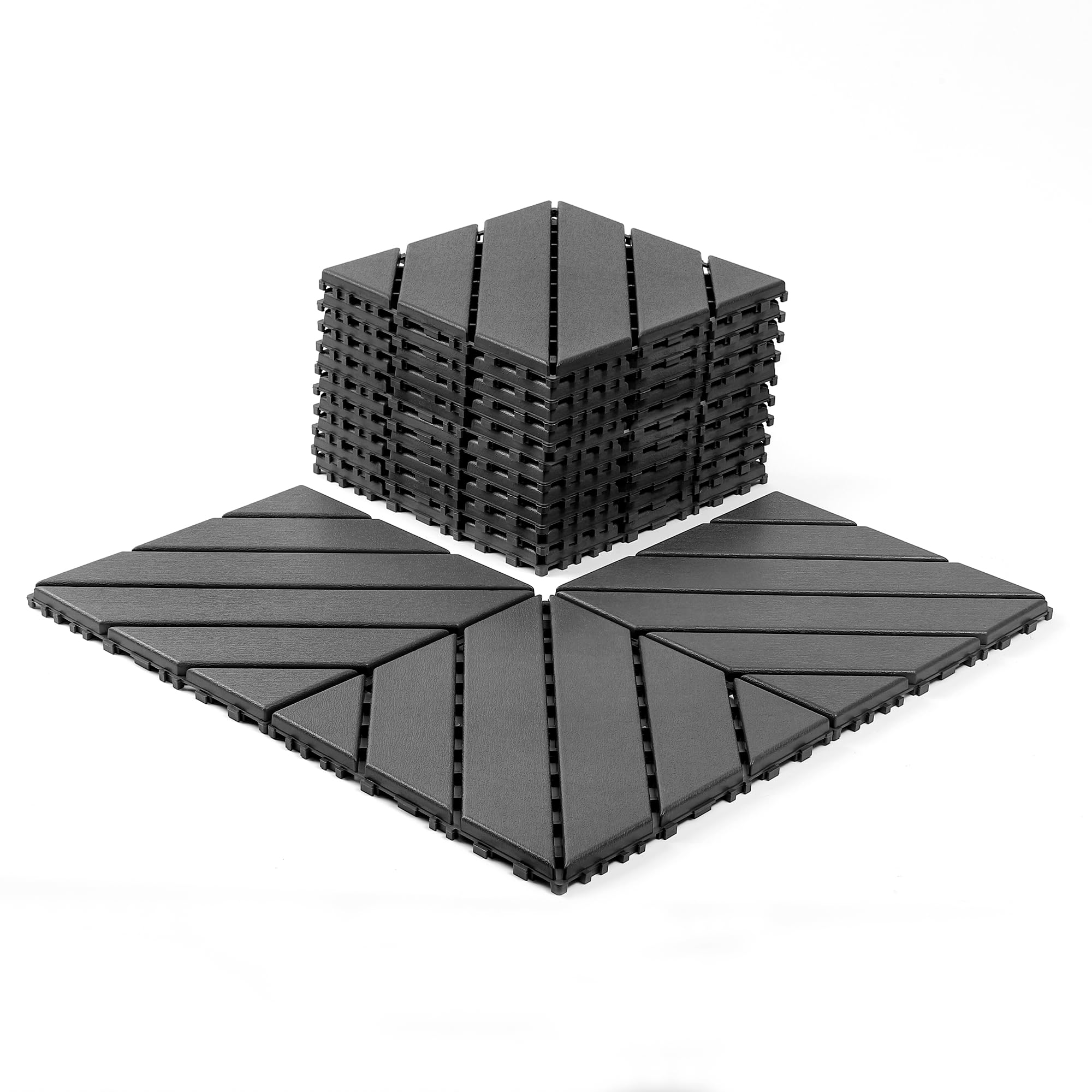 Plastic Interlocking Deck Tiles, 44 Pack, 30.5 cm x 30.5 cm Patio Tiles waterproof plastic outdoor flooring covering all weather for a walkway, front porch, poolside balcony, and backyard, Dark Grey