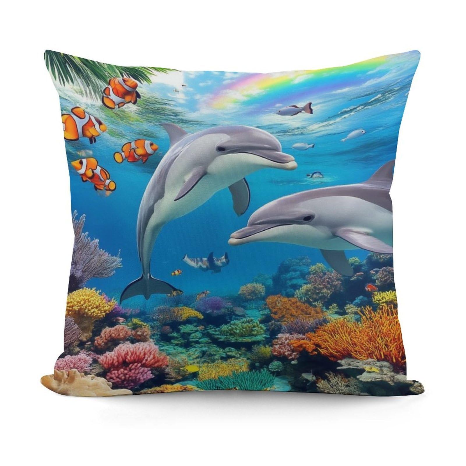 Smazdfxx Picture(735) Throw Pillow Covers With Smooth Zipper Modern Home Decor For Sofa,Couch, Living Room Blue Ocean Underwater World Dolphin Art