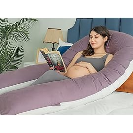 QUEEN ROSE Extra Long U Shaped Body Pillow, 65in Pregnancy Pillows for Sleeping, Full Body Support for Adults and Maternity Women, Cooling Sateen Cover, Purple and White