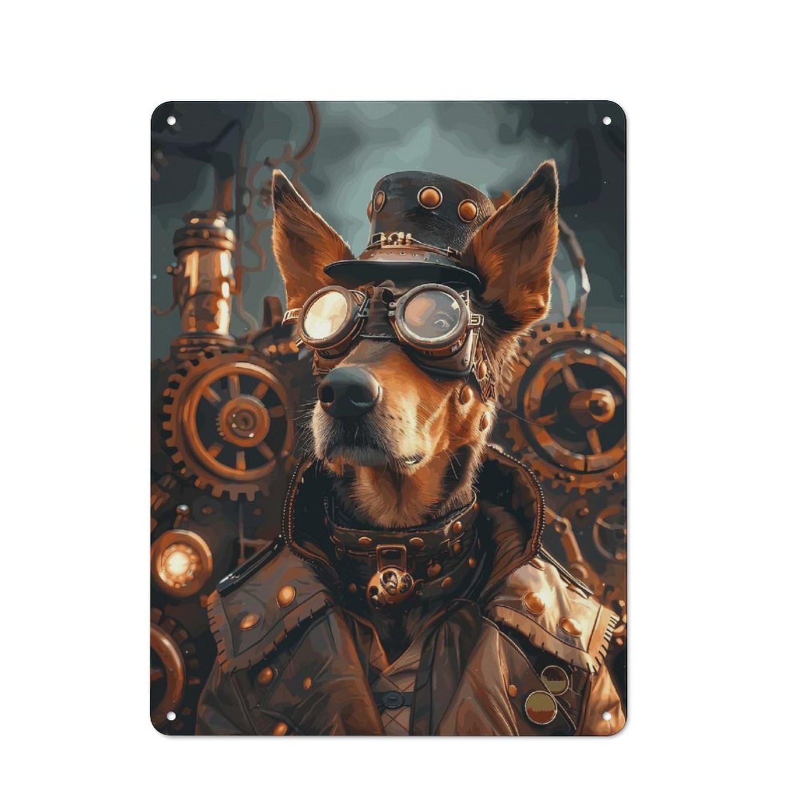 Vintage Decorative Tin Plaque 40x30cm Featuring Steampunk Dog Doberman, Home Wall Decor for Bedroom, Kitchen, Office Or Living Room