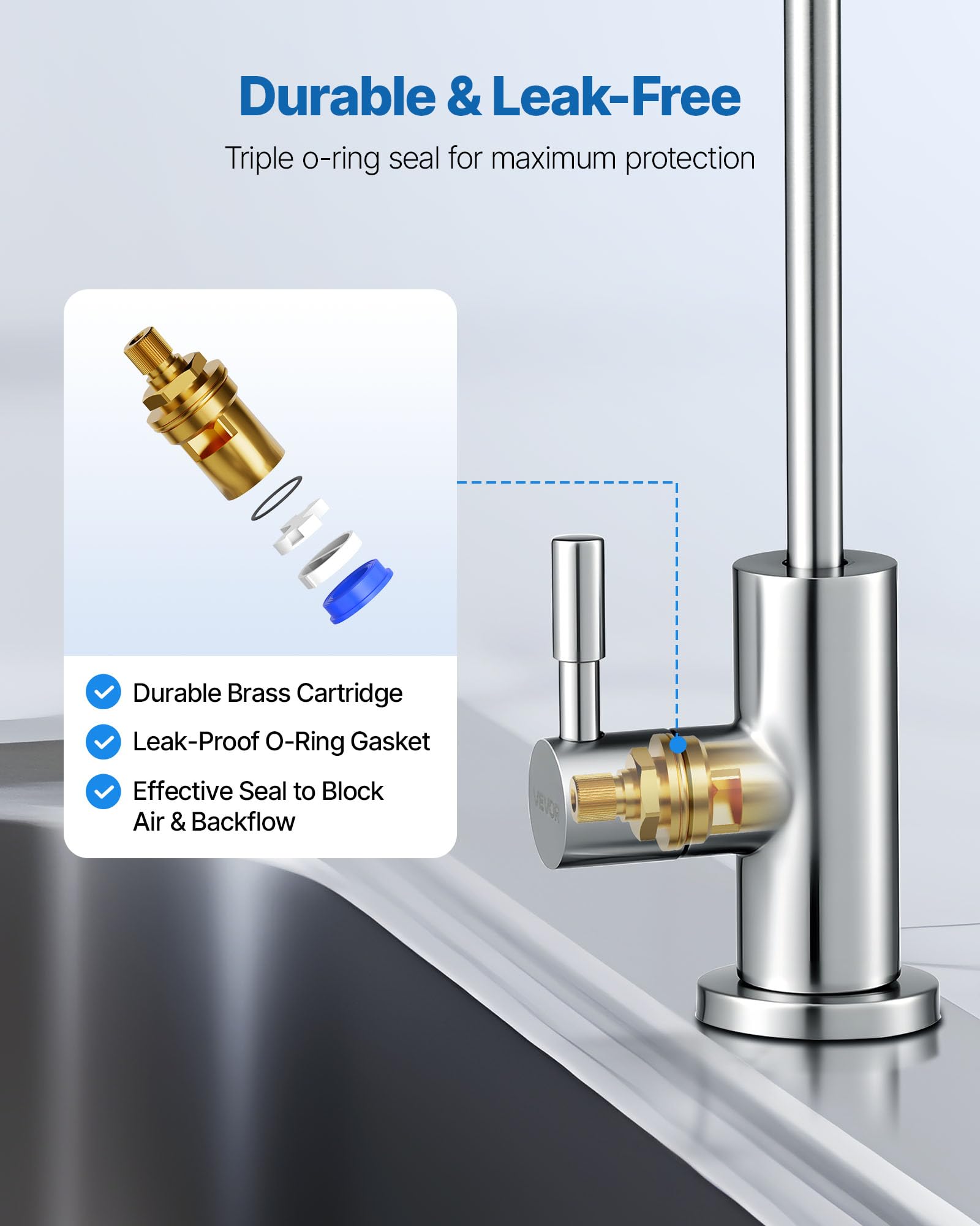 VEVOR Robinet d'eau potable sans plomb en acier inoxydable, robinet à osmose inverse avec valve en laiton massif, filtrée à arc élevé, pour évier cuisine, comptoir de bar, café, couleur nickel brossé
