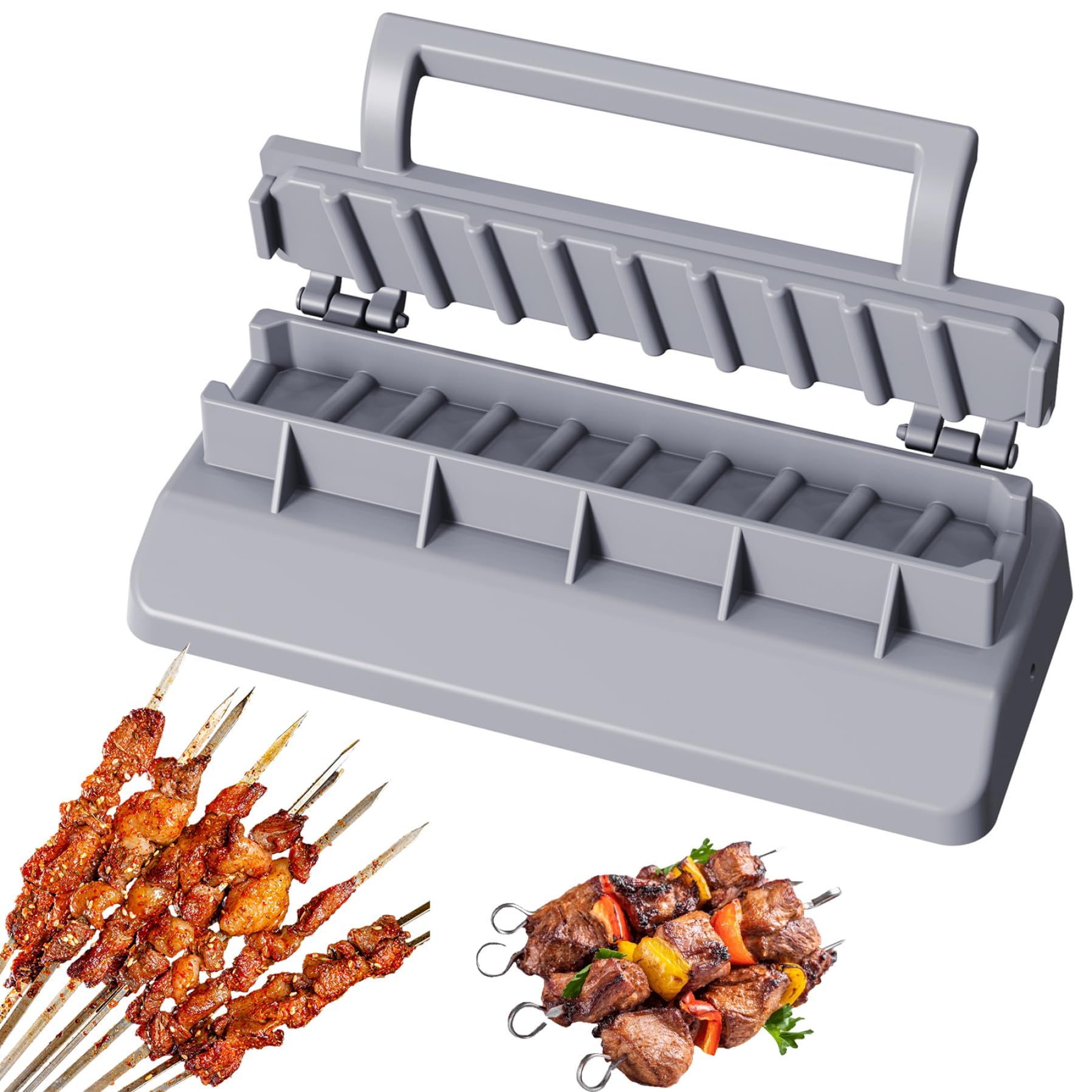 Kebab Maker Press Large Gray with Skewers Easy Clean Grilling Tool for BBQ Camping Picnics