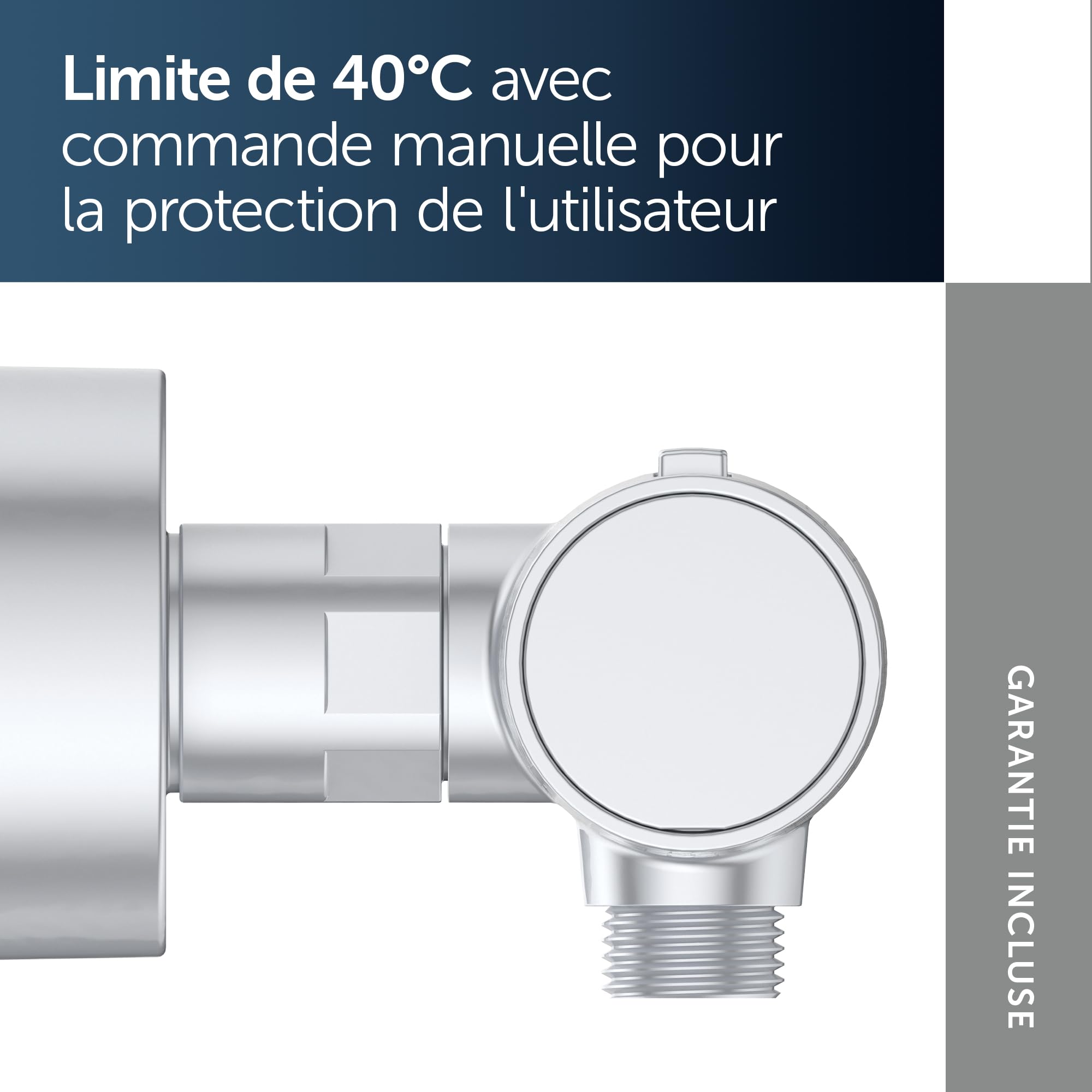 Ideal Standard Ceratherm Alu+ Mitigeur douche apparent, Fabriqué à partir de 100% d'aluminium recyclé, économise l'eau et l'énergie, fonction thermostatique – Argent (292x105x72 mm)