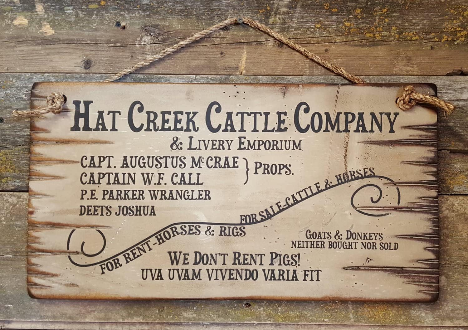 Eletina Rustic Wooden Sign - Hat Creek Cattle Company Livery Emporium Lonesome Dove Sign - Western Words & Quotes Wall Art - 16x8 inches