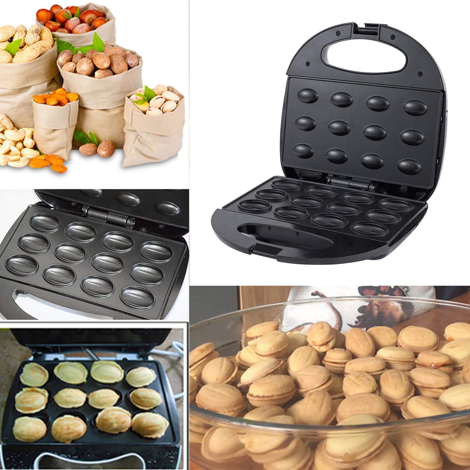 12 Walnut Cookie Maker, Non Stick Double Sided Walnut Cookie , Electric Oreshki Maker for Home for Breakfast Us Plug 110V