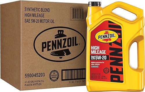 Pennzoil - Aceite de motor para alto kilometraje High Mileage 5W-20, 5 cuartos de galón, (caja de 3)
