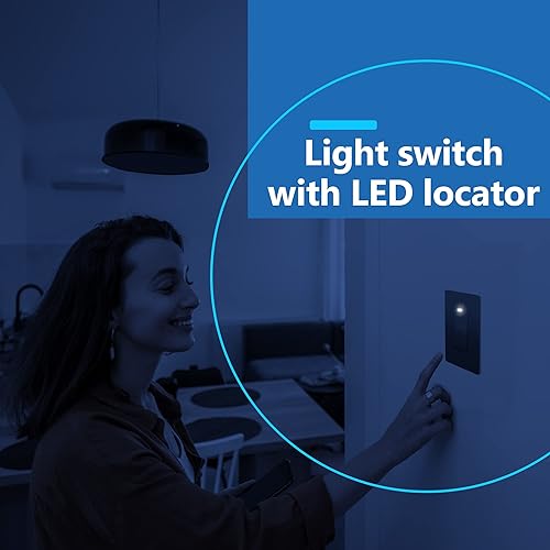 Miniatura 5 de LIDER Interruptor decorativo iluminado con acabado mate, interruptor de luz de paleta sin marco con luz localizadora, tornillo de tierra, 15A 125V,