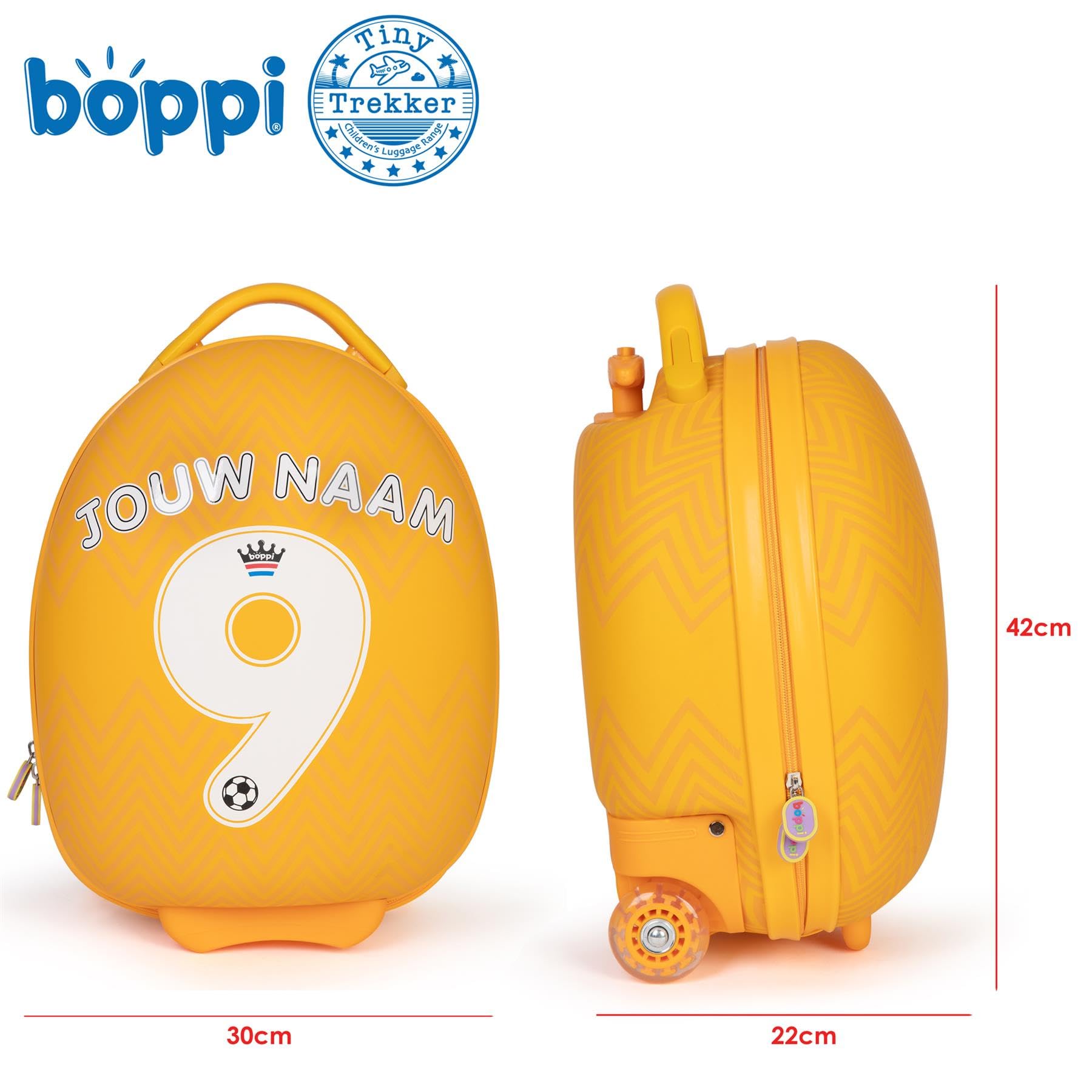 boppi Tiny Trekker torba bagażowa dla dzieci, wakacyjna walizka podróżna dla chłopców i dziewcząt, wózek szkolny do noszenia lub ciągnięcia, pokrowiec kabinowy, zgodna z EasyJet, 17 l, Holandia