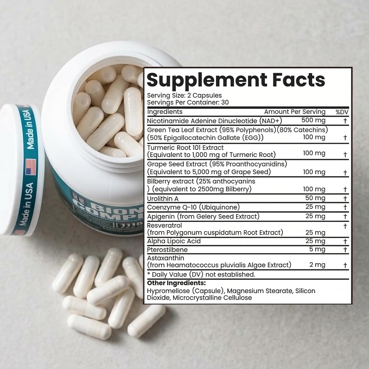NAD Supplement 11157 mg with Urolithin A, CoQ10, Resveratrol, (Made in USA), NAD Supplement - 3rd Party Tested